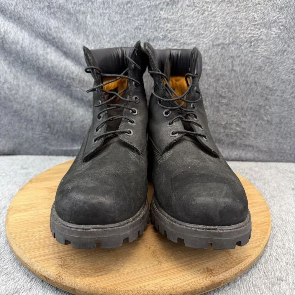 Timberland Boots Mens Size 10.5 Black Nubuck Leather Ankle Combat 10073 Lug Sole